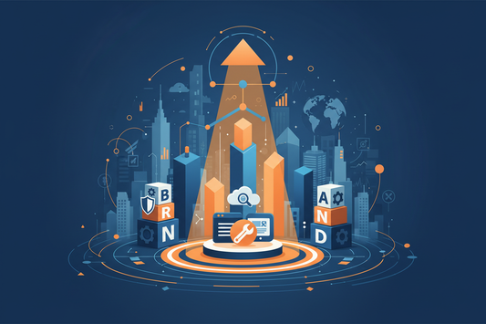 Illustration of brand building and growth for SVIP Dropshipping with charts and cityscape