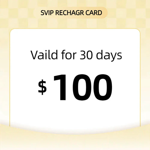 SVIP Dropshipping recharge card, $100 value, valid for 30 days, yellow checkered background.