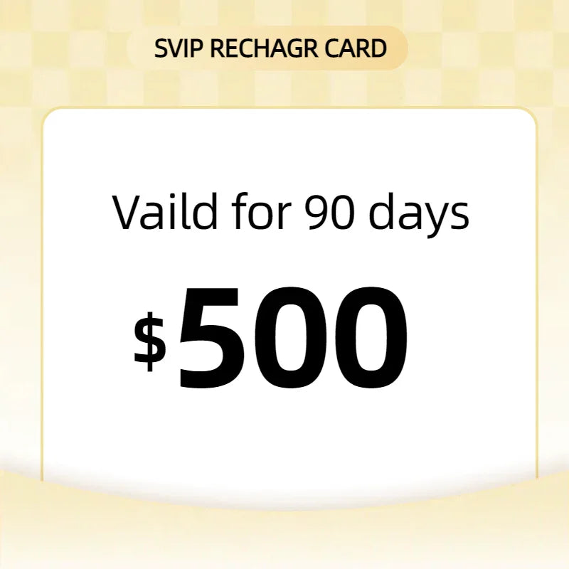 SVIP Dropshipping recharge card, $500 value, valid for 90 days, on light background.
